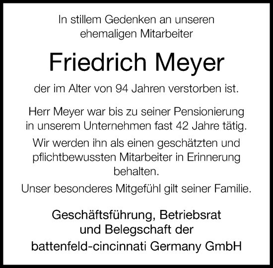 Traueranzeige von Friedrich Meyer von Neue Westfälische und Westfalen-Blatt