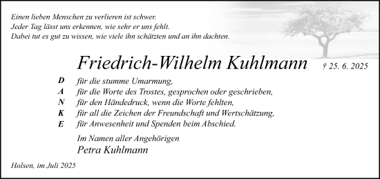 Traueranzeige von Friedrich-Wilhelm Kuhlmann von Neue Westfälische und Westfalen-Blatt