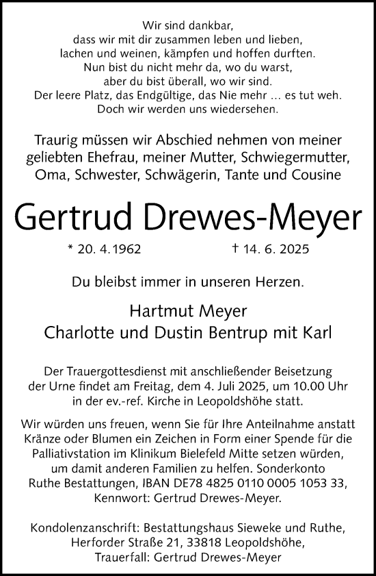 Traueranzeige von Gertrud Drewes-Meyer von Neue Westfälische und Westfalen-Blatt
