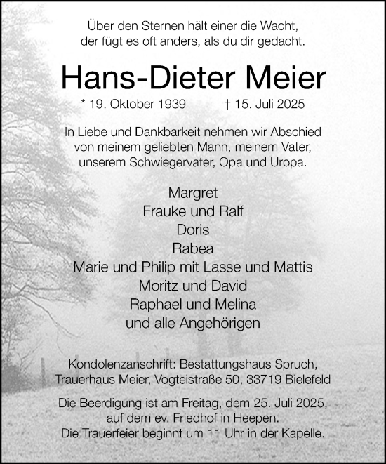 Traueranzeige von Hans-Dieter Meier von Neue Westfälische und Westfalen-Blatt