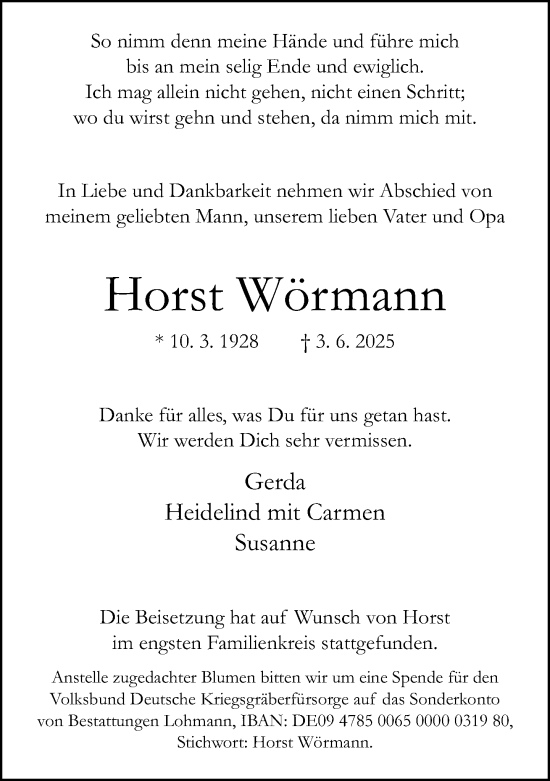 Traueranzeige von Horst Wörmann von Neue Westfälische und Westfalen-Blatt
