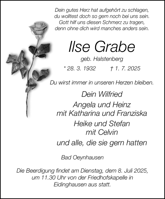 Traueranzeige von Ilse Grabe von Neue Westfälische und Westfalen-Blatt