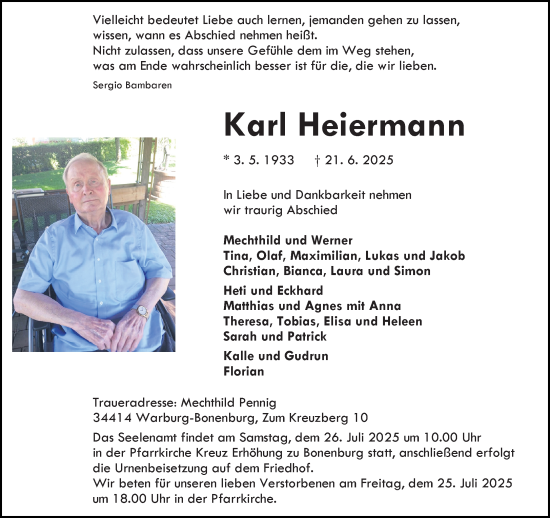 Traueranzeige von Karl Heiermann von Neue Westfälische und Westfalen-Blatt