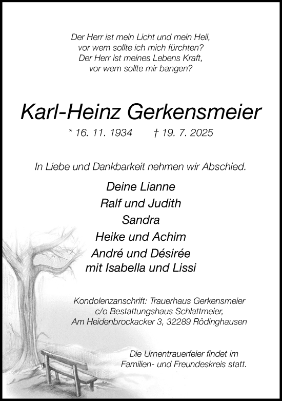 Traueranzeige von Karl-Heinz Gerkensmeier von Neue Westfälische und Westfalen-Blatt