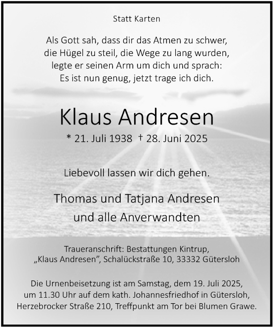 Traueranzeige von Klaus Andresen von Neue Westfälische und Westfalen-Blatt