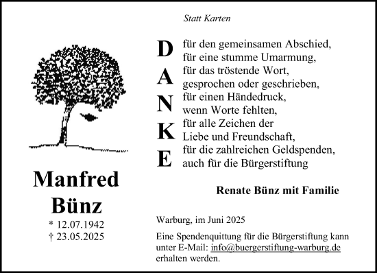 Traueranzeige von Manfred Bünz von Neue Westfälische und Westfalen-Blatt