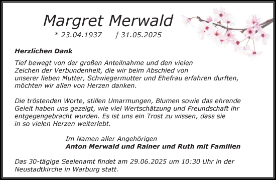 Traueranzeige von Margret Merwald von Neue Westfälische und Westfalen-Blatt
