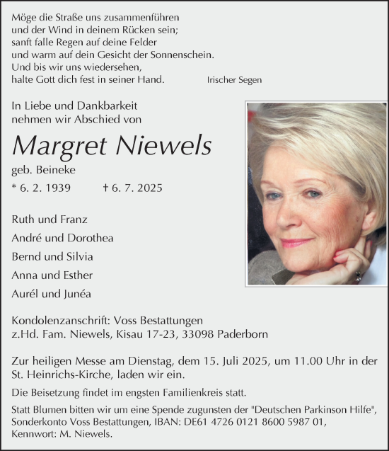 Traueranzeige von Margret Niewels von Neue Westfälische und Westfalen-Blatt
