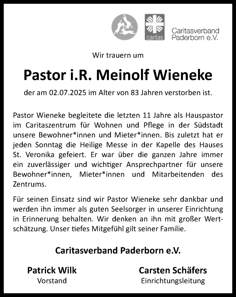  Traueranzeige für Meinolf Wieneke vom 12.07.2025 aus Neue Westfälische und Westfalen-Blatt