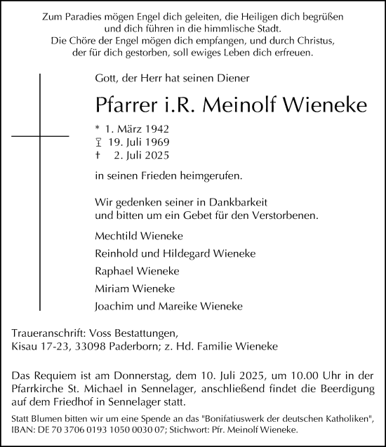 Traueranzeige von Meinolf Wieneke von Neue Westfälische und Westfalen-Blatt