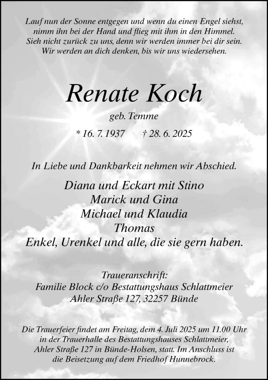 Traueranzeige von Renate Koch von Neue Westfälische und Westfalen-Blatt