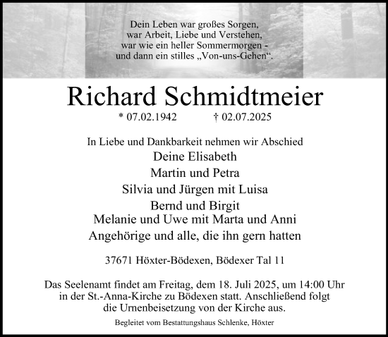 Traueranzeige von Richard Schmidtmeier von Neue Westfälische und Westfalen-Blatt