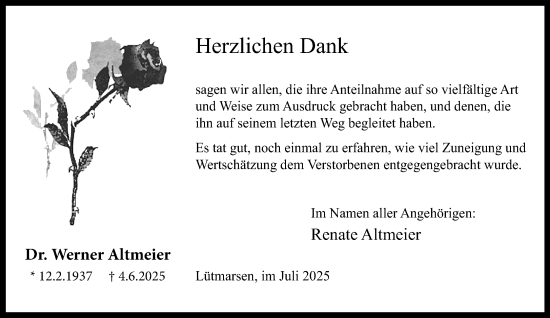 Traueranzeige von Werner Altmeier von Neue Westfälische und Westfalen-Blatt