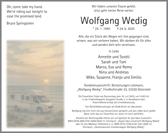 Traueranzeige von Wolfgang Wedig von Neue Westfälische und Westfalen-Blatt