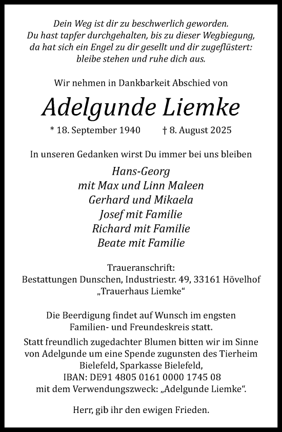 Traueranzeige von Adelgunde Liemke von Neue Westfälische und Westfalen-Blatt