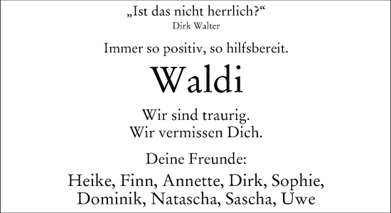 Traueranzeige von Dirk Walter von Neue Westfälische und Westfalen-Blatt