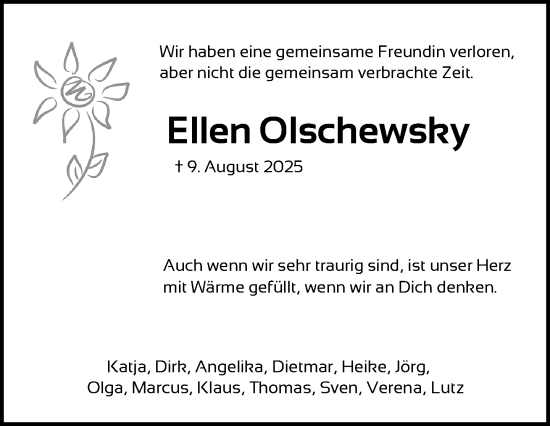 Traueranzeige von Ellen Olschewsky von Neue Westfälische und Westfalen-Blatt
