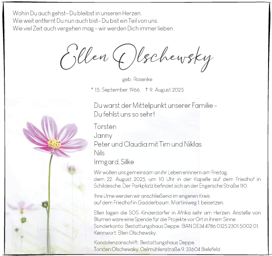 Traueranzeige von Ellen Olschewsky von Neue Westfälische und Westfalen-Blatt