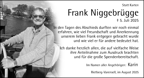 Traueranzeige von Frank Niggebrügge von Neue Westfälische und Westfalen-Blatt