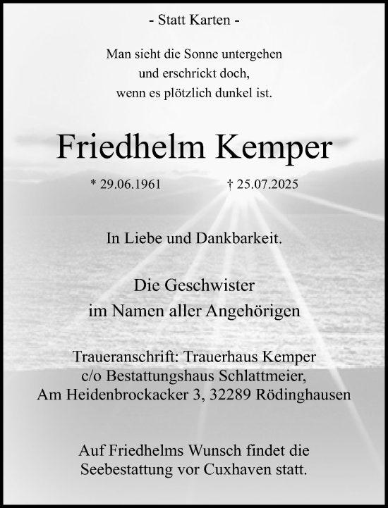 Traueranzeige von Friedhelm Kemper von Neue Westfälische und Westfalen-Blatt