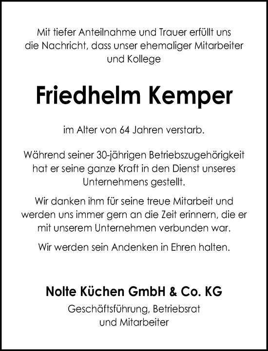 Traueranzeige von Friedhelm Kemper von Neue Westfälische und Westfalen-Blatt