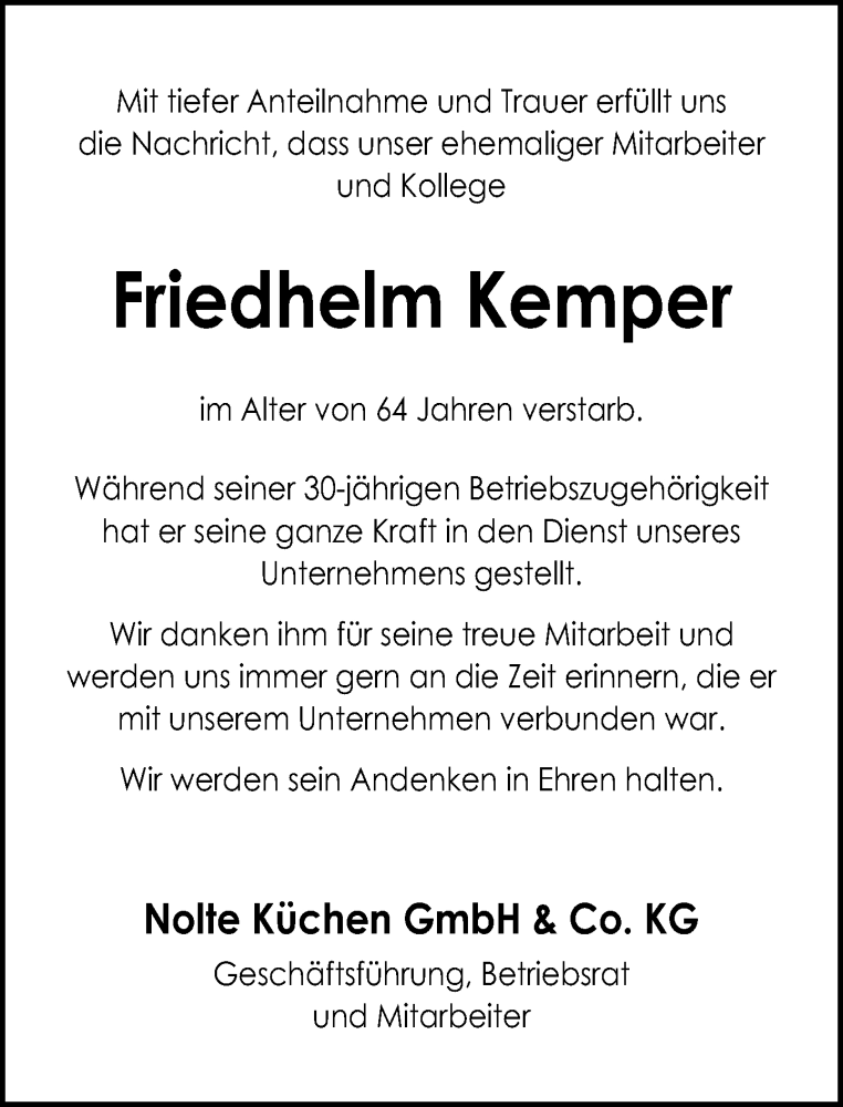  Traueranzeige für Friedhelm Kemper vom 12.08.2025 aus Neue Westfälische und Westfalen-Blatt