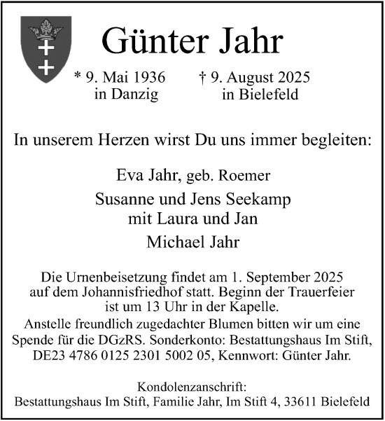 Traueranzeige von Günter Jahr von Neue Westfälische und Westfalen-Blatt