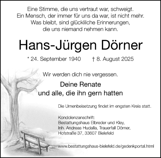 Traueranzeige von Hans-Jürgen Dörner von Neue Westfälische und Westfalen-Blatt