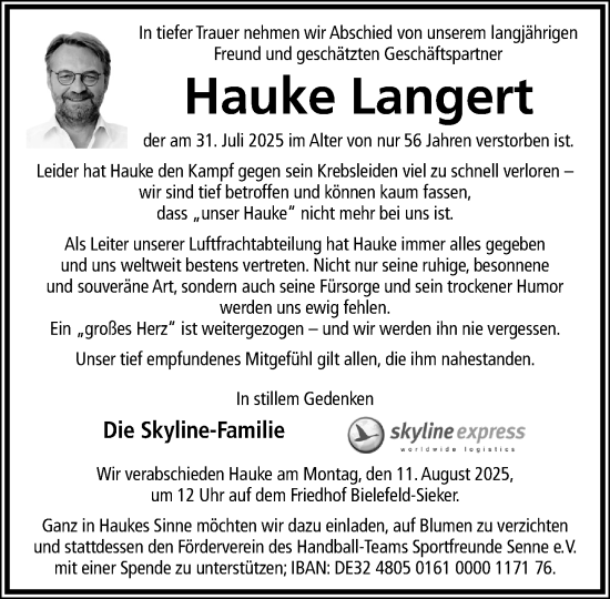 Traueranzeige von Hauke Langert von Neue Westfälische und Westfalen-Blatt