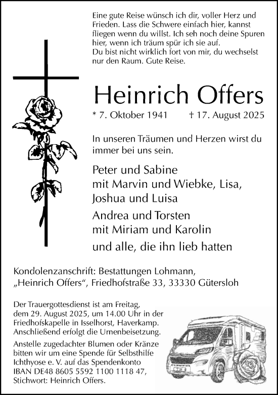 Traueranzeige von Heinrich Offers von Neue Westfälische und Westfalen-Blatt