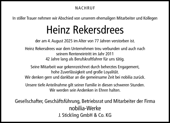 Traueranzeige von Heinz Rekersdrees von Neue Westfälische und Westfalen-Blatt