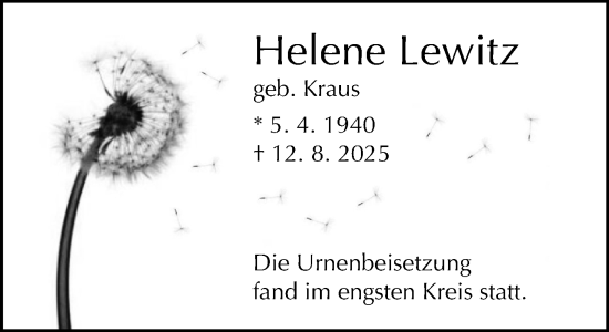 Traueranzeige von Helene Lewitz von Neue Westfälische und Westfalen-Blatt
