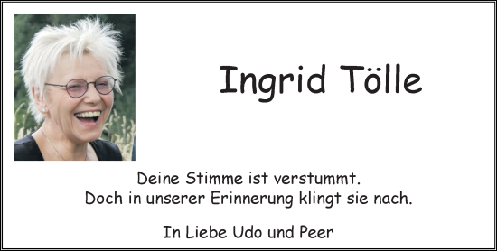 Traueranzeige von Ingrid Tölle von Neue Westfälische und Westfalen-Blatt