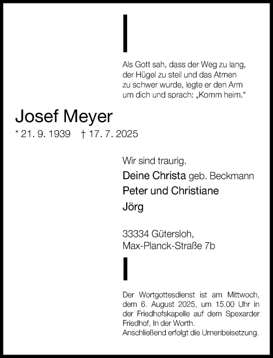 Traueranzeige von Josef Meyer von Neue Westfälische und Westfalen-Blatt