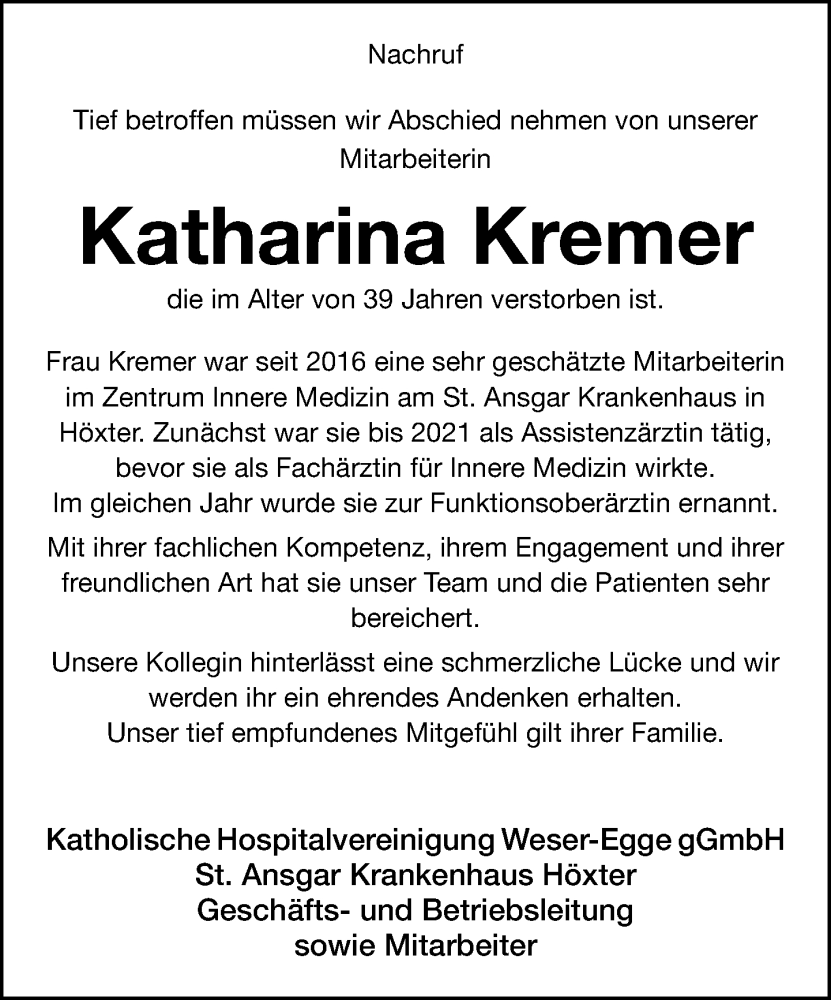  Traueranzeige für Katharina Kremer vom 19.08.2025 aus Neue Westfälische und Westfalen-Blatt