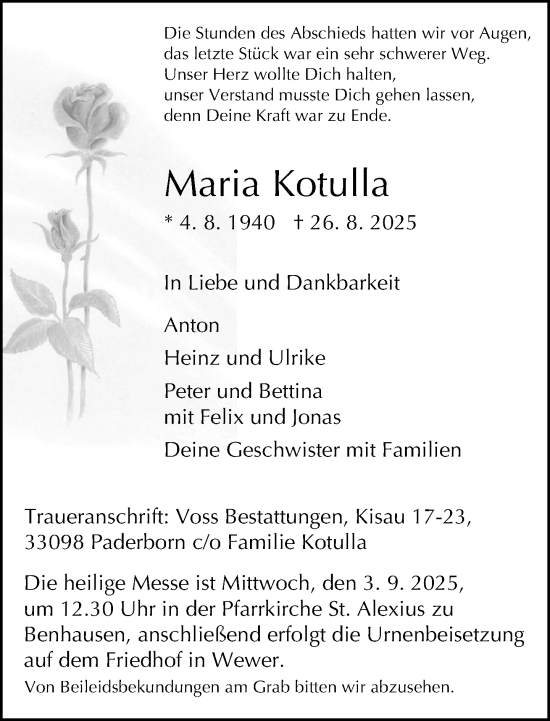 Traueranzeige von Maria Kotulla von Neue Westfälische und Westfalen-Blatt