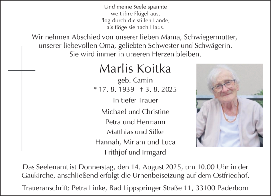Traueranzeige von Marlis Koitka von Neue Westfälische und Westfalen-Blatt