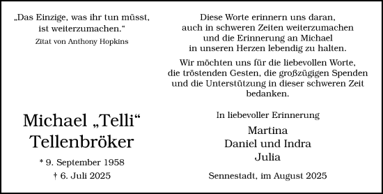 Traueranzeige von Michael Tellenbröker von Neue Westfälische und Westfalen-Blatt