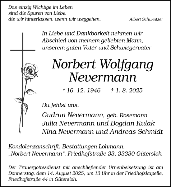 Traueranzeige von Norbert Wolfgang Nevermann von Neue Westfälische und Westfalen-Blatt