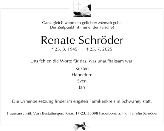 Traueranzeige von Renate Schröder von Neue Westfälische und Westfalen-Blatt