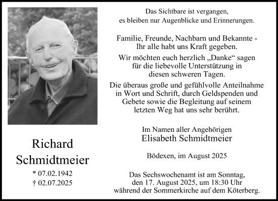 Traueranzeige von Richard Schmidtmeier von Neue Westfälische und Westfalen-Blatt