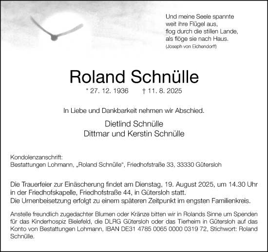 Traueranzeige von Roland Schnülle von Neue Westfälische und Westfalen-Blatt