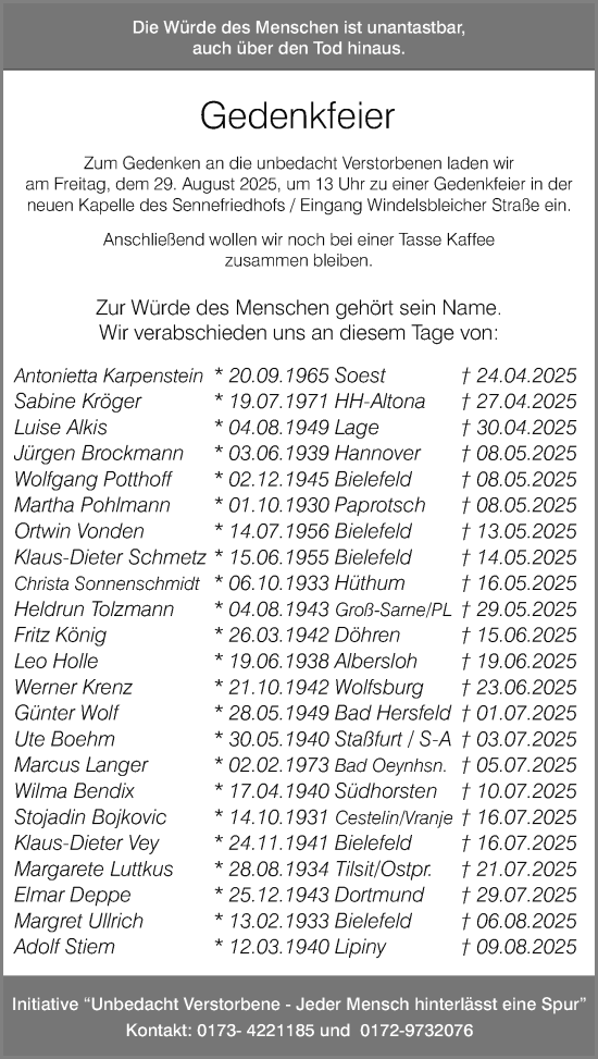 Traueranzeige von Totentafel vom 23.08.2025 von Neue Westfälische und Westfalen-Blatt