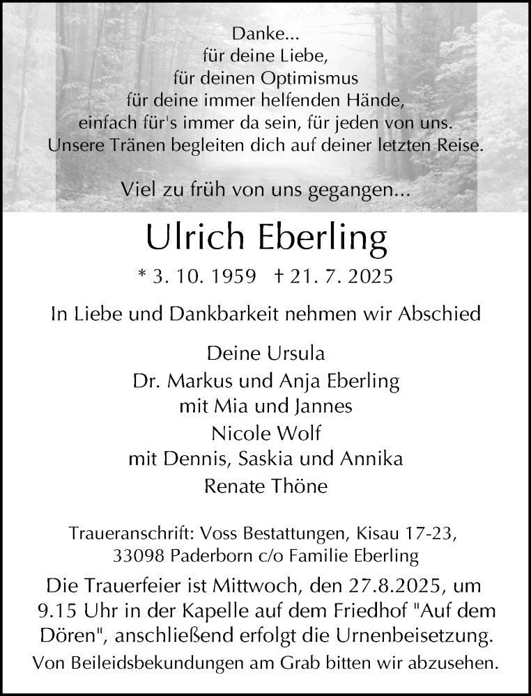  Traueranzeige für Ulrich Eberling vom 23.08.2025 aus Neue Westfälische und Westfalen-Blatt