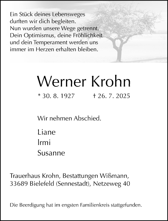 Traueranzeige von Werner Krohn von Neue Westfälische und Westfalen-Blatt