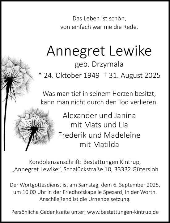 Traueranzeige von Annegret Lewike von Neue Westfälische und Westfalen-Blatt