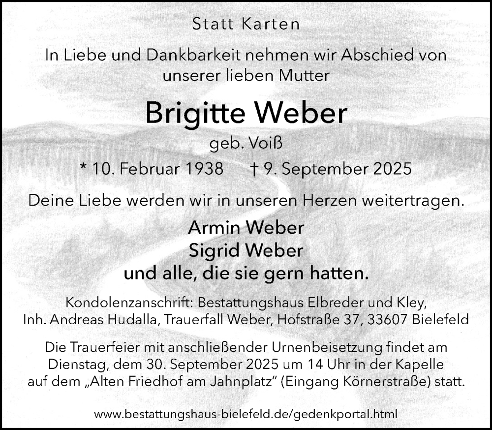  Traueranzeige für Brigitte Weber vom 20.09.2025 aus Neue Westfälische und Westfalen-Blatt