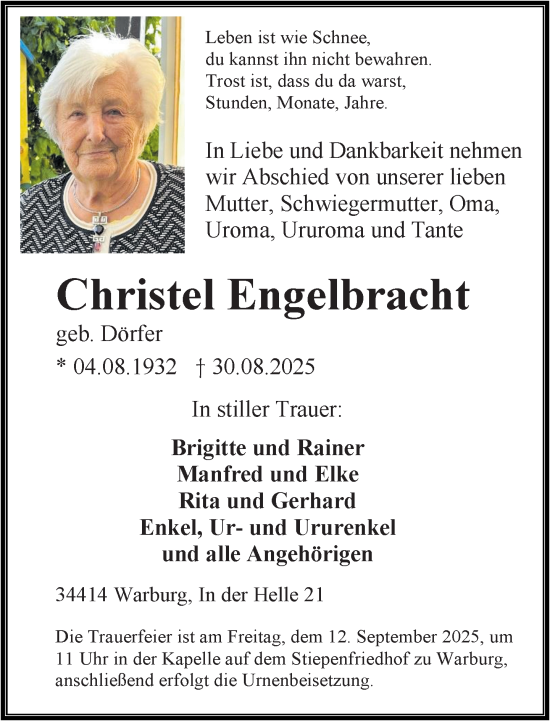 Traueranzeige von Christel Engelbracht von Neue Westfälische und Westfalen-Blatt