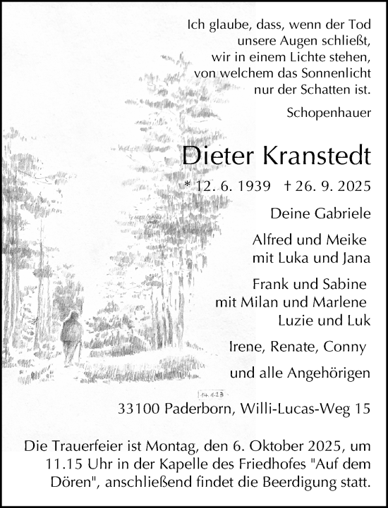 Traueranzeige von Dieter Kranstedt von Neue Westfälische und Westfalen-Blatt