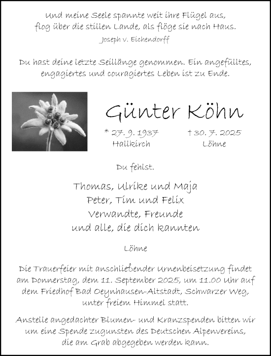 Traueranzeige von Günter Köhn von Neue Westfälische und Westfalen-Blatt